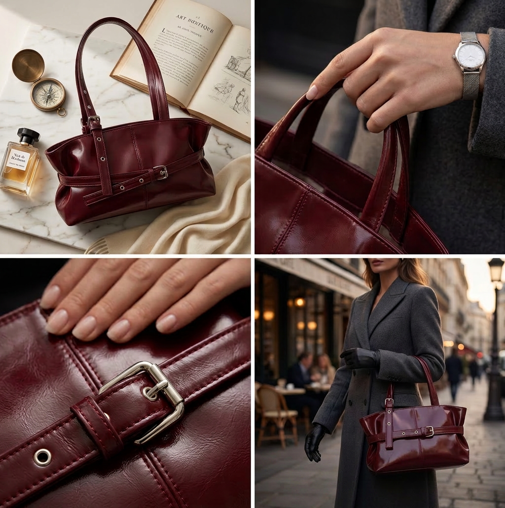 Sac Bandoulière Rouge Rétro Minimaliste – Grande Capacité