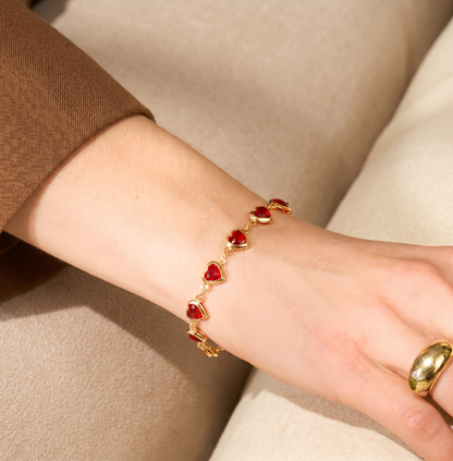 Red Heart : Bracelet Cœur Cristal Zircon Rouge