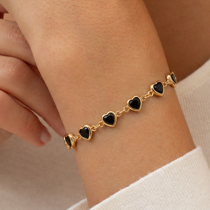 Black Heart : Bracelet Cœur Cristal Zircon Noir