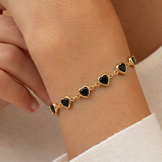 Black Heart : Bracelet Cœur Cristal Zircon Noir