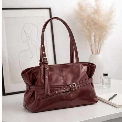 Sac Bandoulière Rouge Rétro Minimaliste – Grande Capacité
