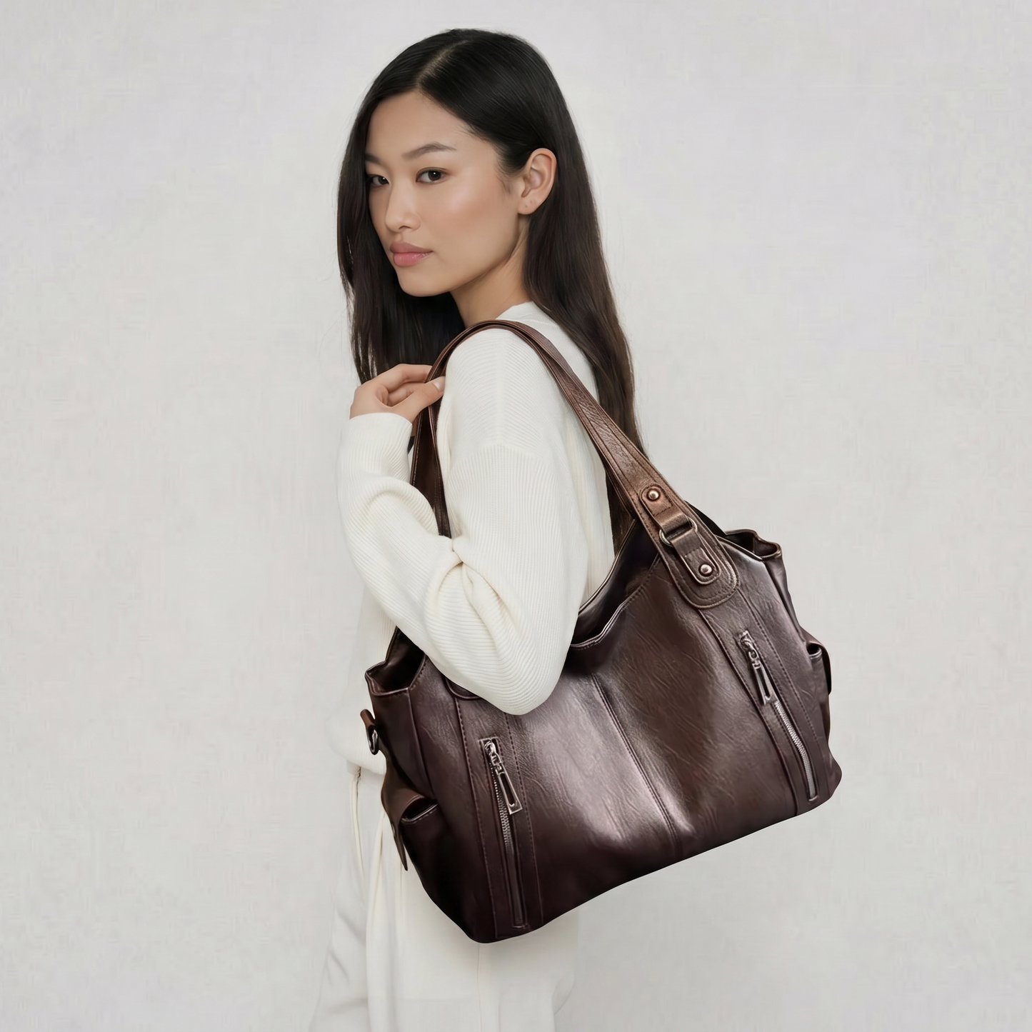 Sac en cuir Old School  coloris Coffee
